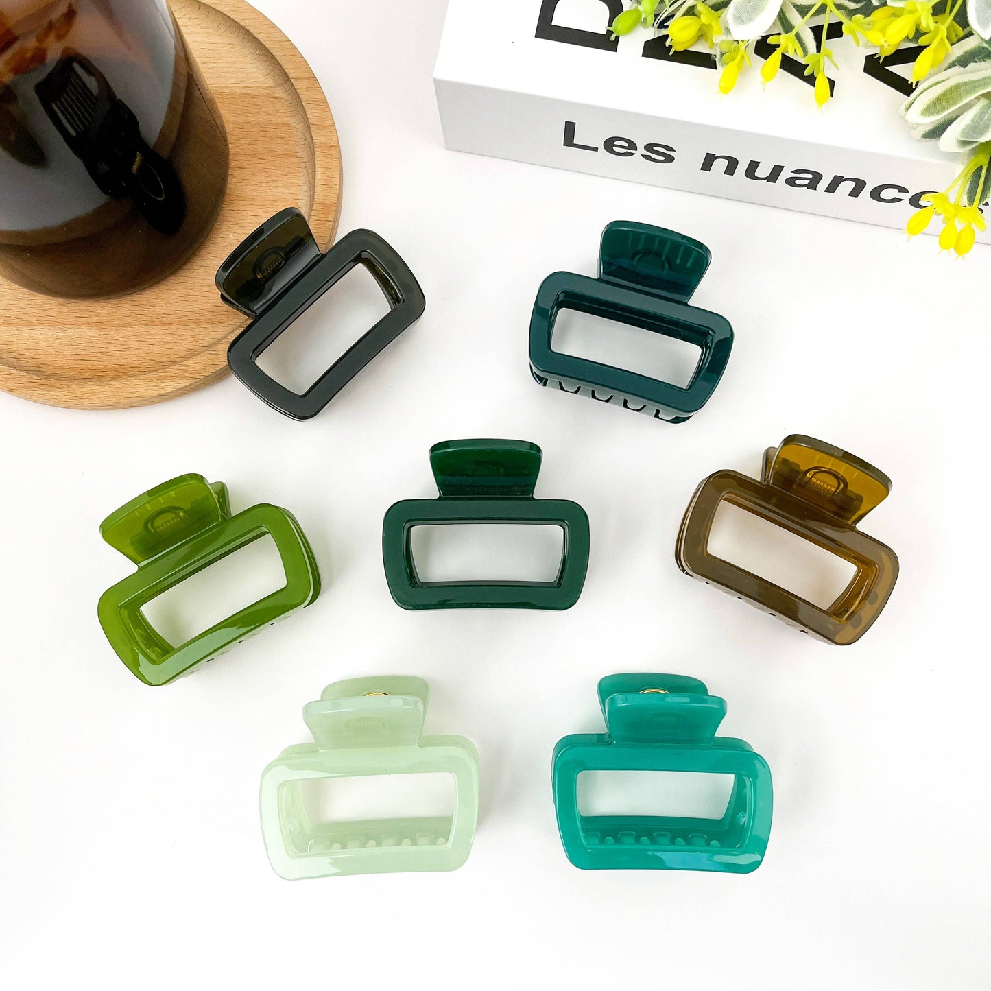 Square Thickened Hair Clip,Green Series Claw Clip