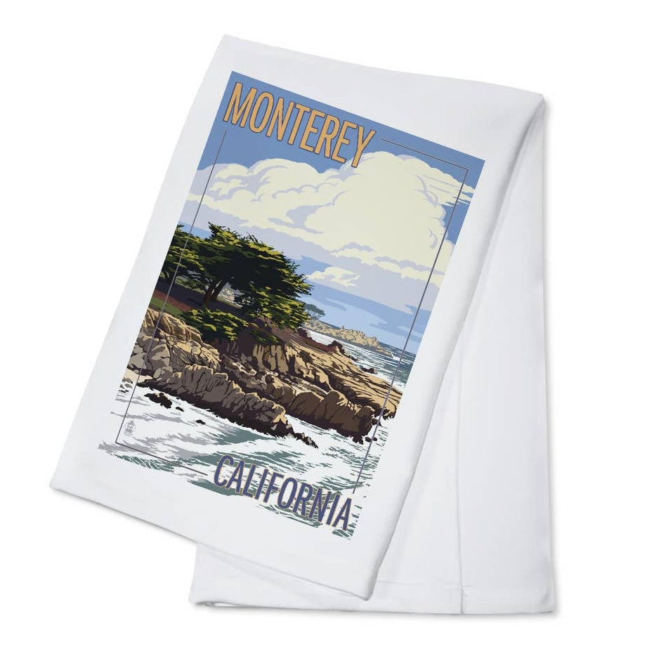 ORGANIC TEA TOWEL Monterey, California, Cypress Tree - Thumbnail 2