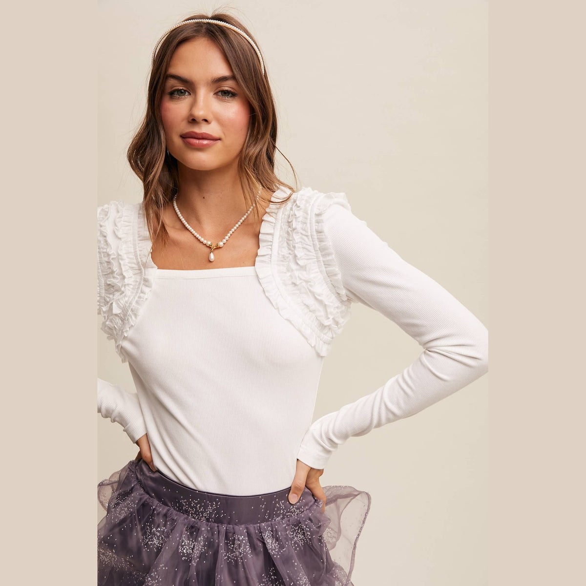 Square Neck Ruffle Accent Top - The Feral Market