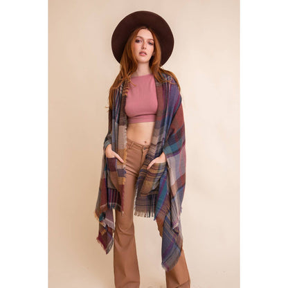 Multicolor Plaid Pocket Ruana