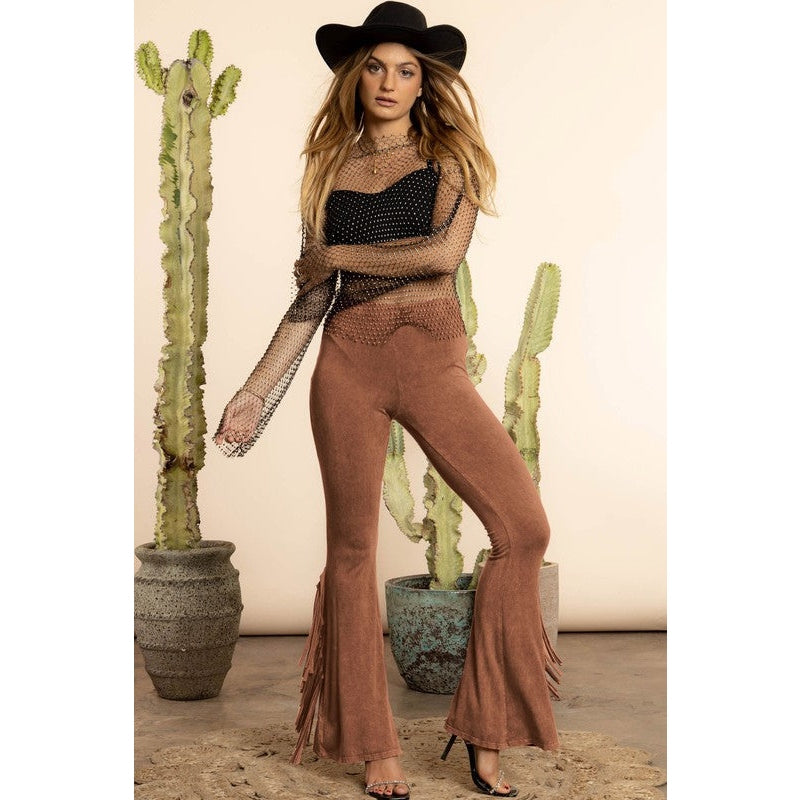 Pants with fringe on side fashion