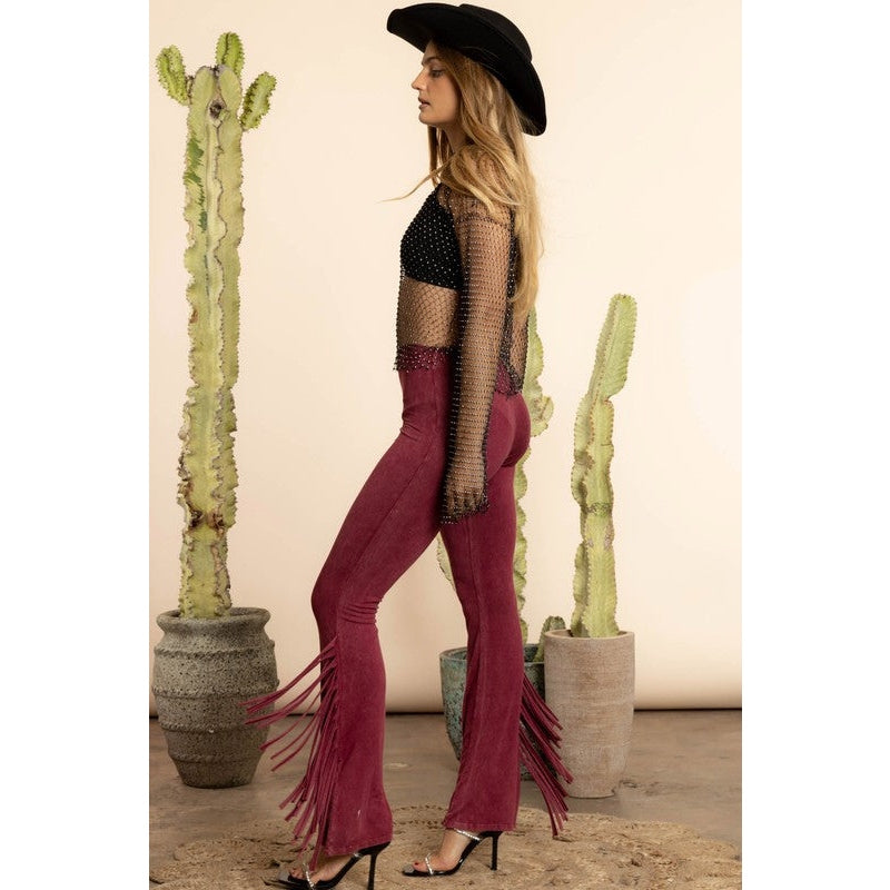 Dakota Side Fringe Mineral Washed Flare Pants