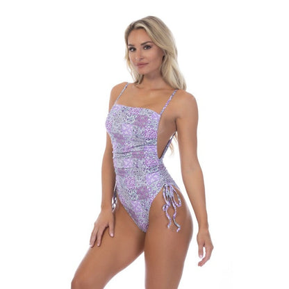 Patchwork Ruching Side One Piece Swimsuit