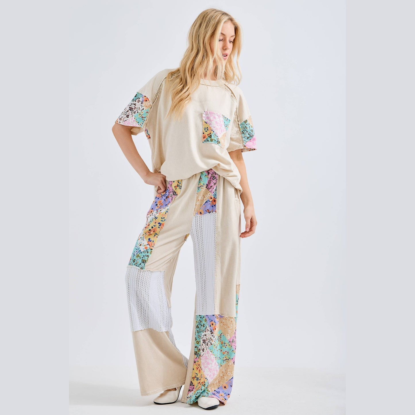 Mineral Washed Flower Patch Pocket Top