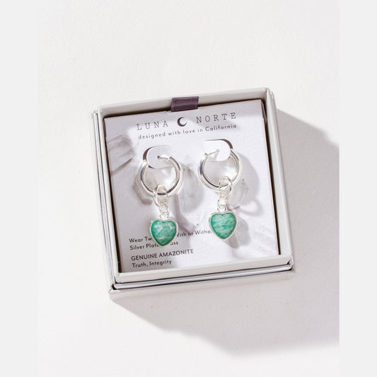 Heart's Accelerated Huggie Hoop Earring Silver - Amazonite