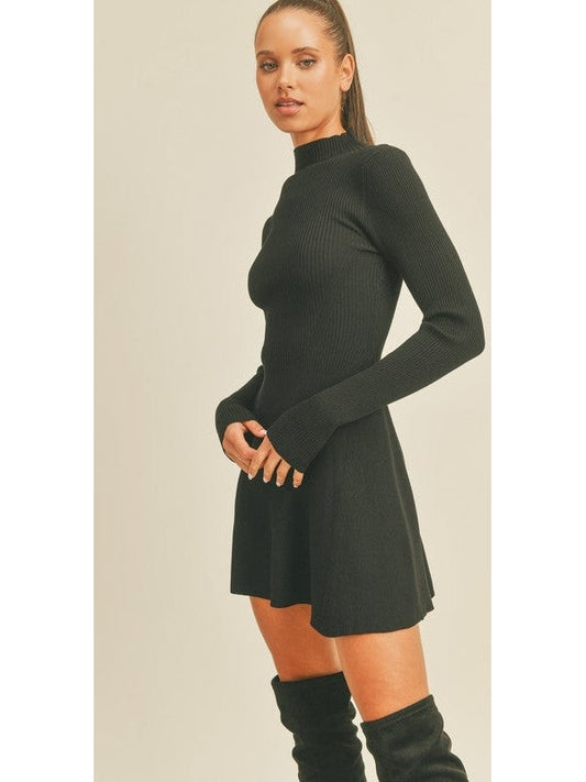 Mock Neck Fit Flare Sweater Mini Dress