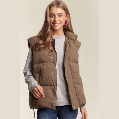 Button Down Courdoroy Puff Vest
