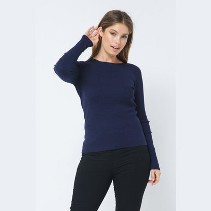 Cielo Ribbed Crew Neck Long Sleeve Pull Over