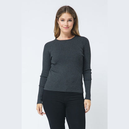 Cielo Ribbed Crew Neck Long Sleeve Pull Over