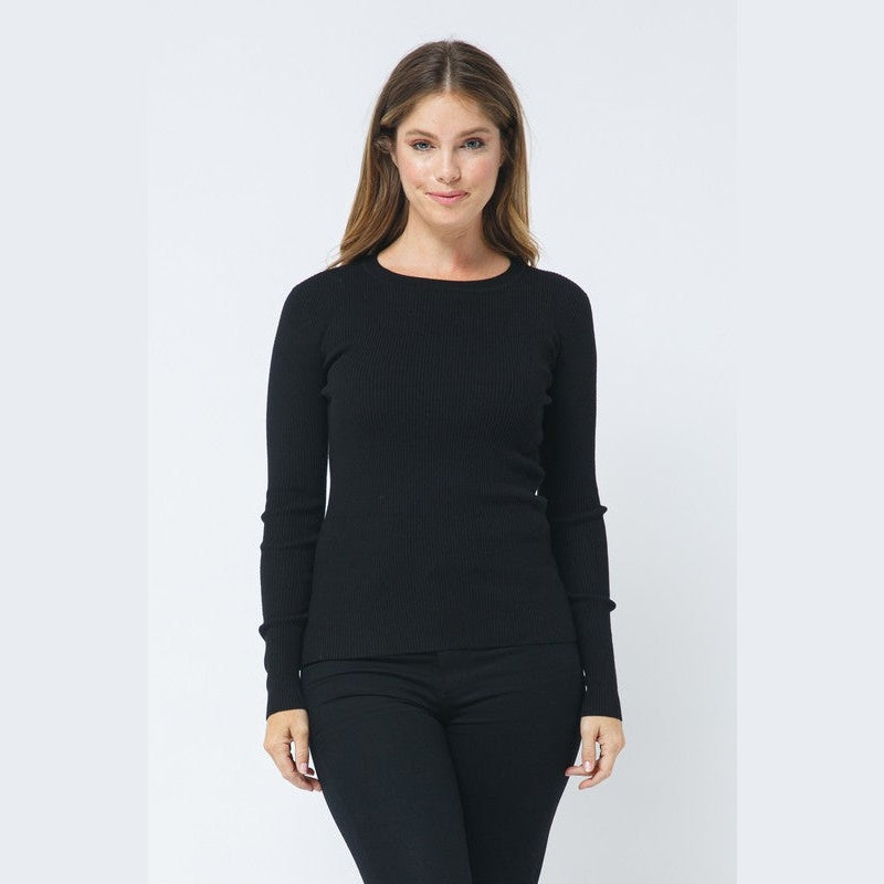 Cielo Ribbed Crew Neck Long Sleeve Pull Over