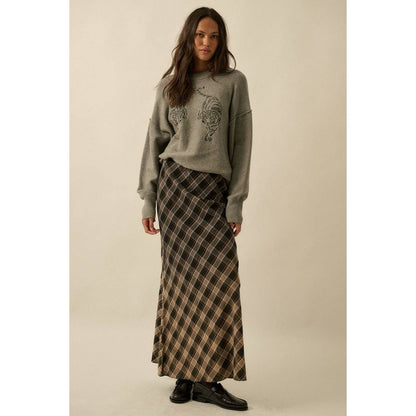 Ombre Dip-Dye Plaid Bias-Cut Maxi Skirt - The Feral Market