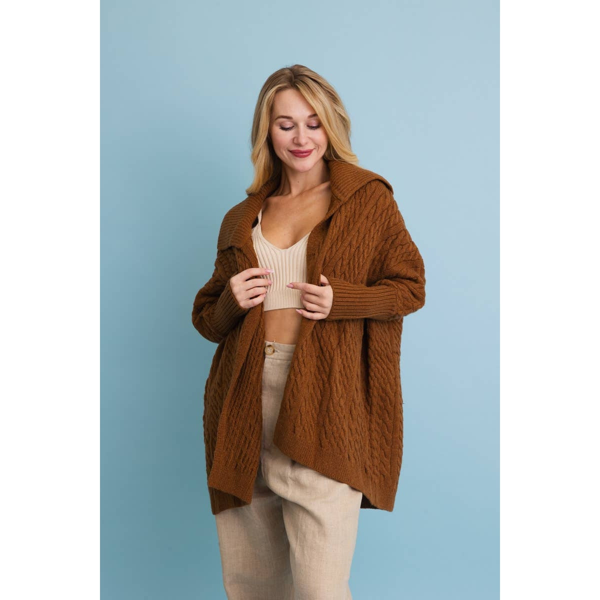 Chunky Cable Knit Oversized Poncho Cardigan