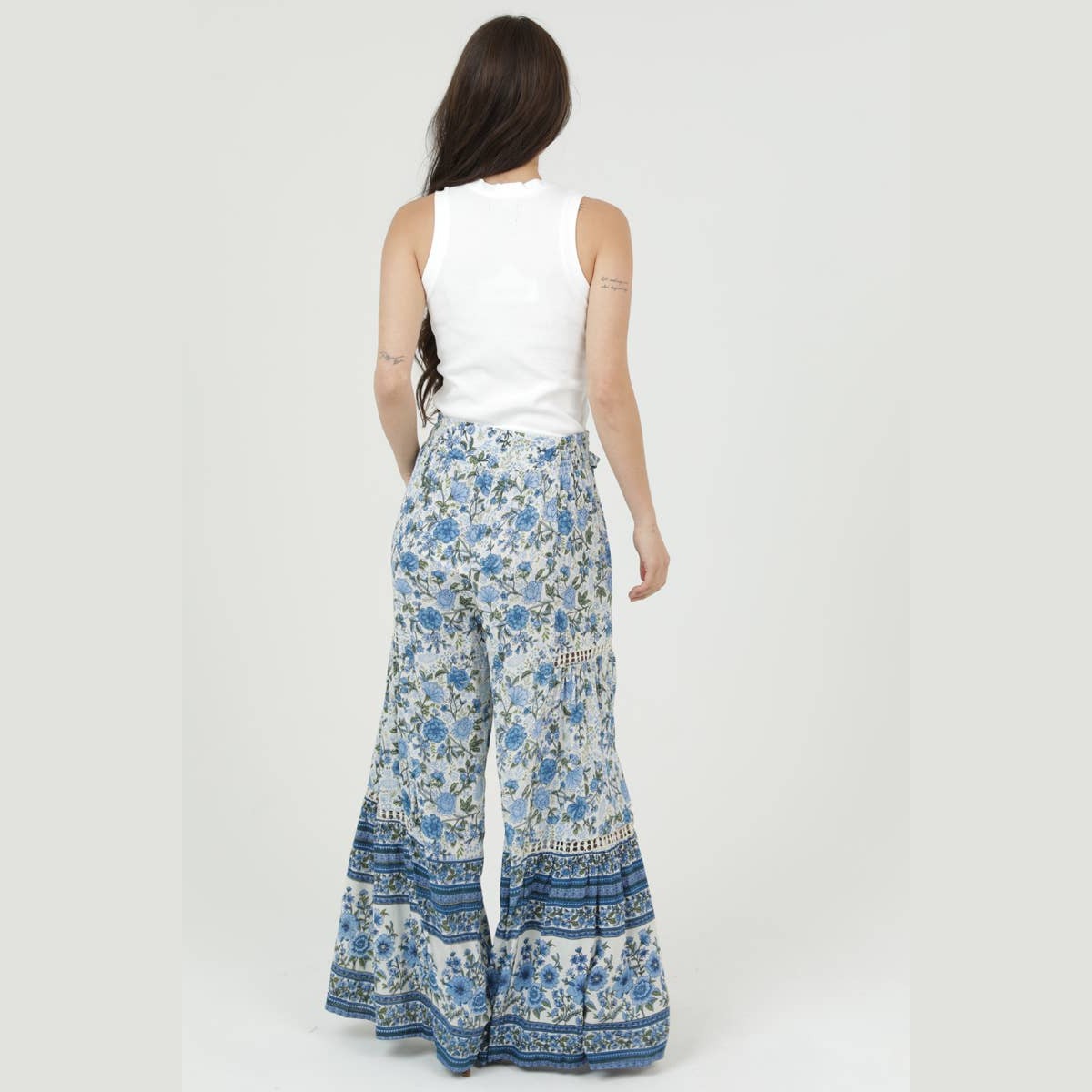 PRINTED WIDE LEG TIE WAIST PANTS WITH LACE - The Feral Market