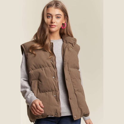 Button Down Courdoroy Puff Vest