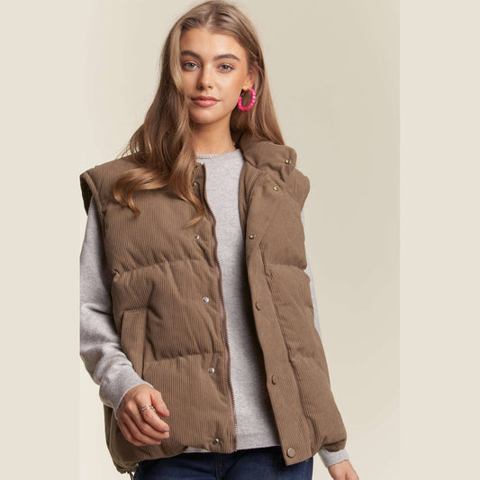 Button Down Courdoroy Puff Vest