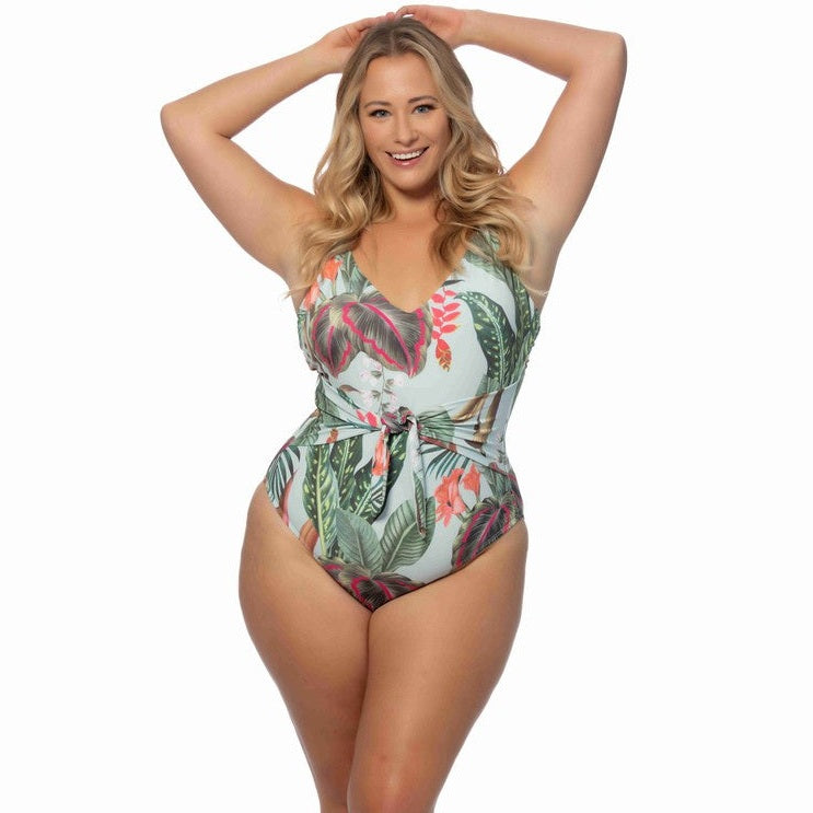 Tropical Leaf Print One Piece Plus Size Swimsuit