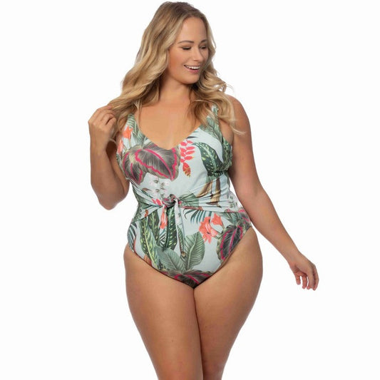 Tropical Leaf Print One Piece Plus Size Swimsuit