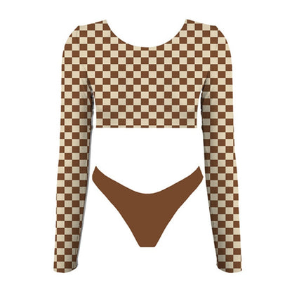 Coffee Checker Long Sleeve Swimsuit Set