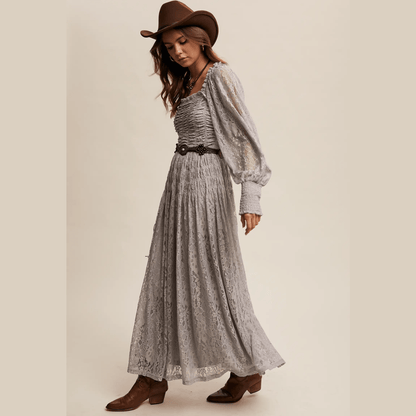 Vintage Lace Maxi Dress with Smocked Details