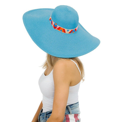 Chevron Band Tight Weave Wide Floppy Sun Hat