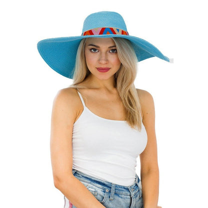 Chevron Band Tight Weave Wide Floppy Sun Hat