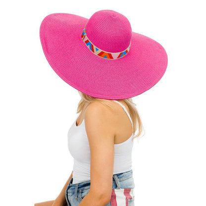 Chevron Band Tight Weave Wide Floppy Sun Hat