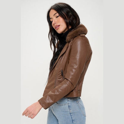 Maeve Faux Fur Vegan Leather Jacket