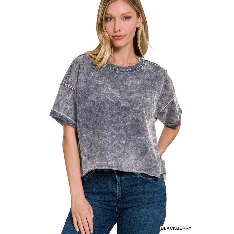 French Terry Acid Wash Crop Top