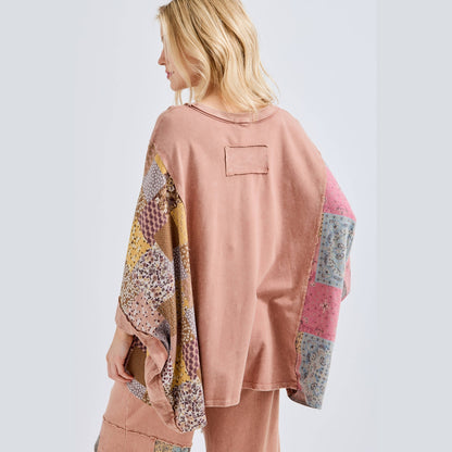 Mineral Washed Boho Patch Poncho Top