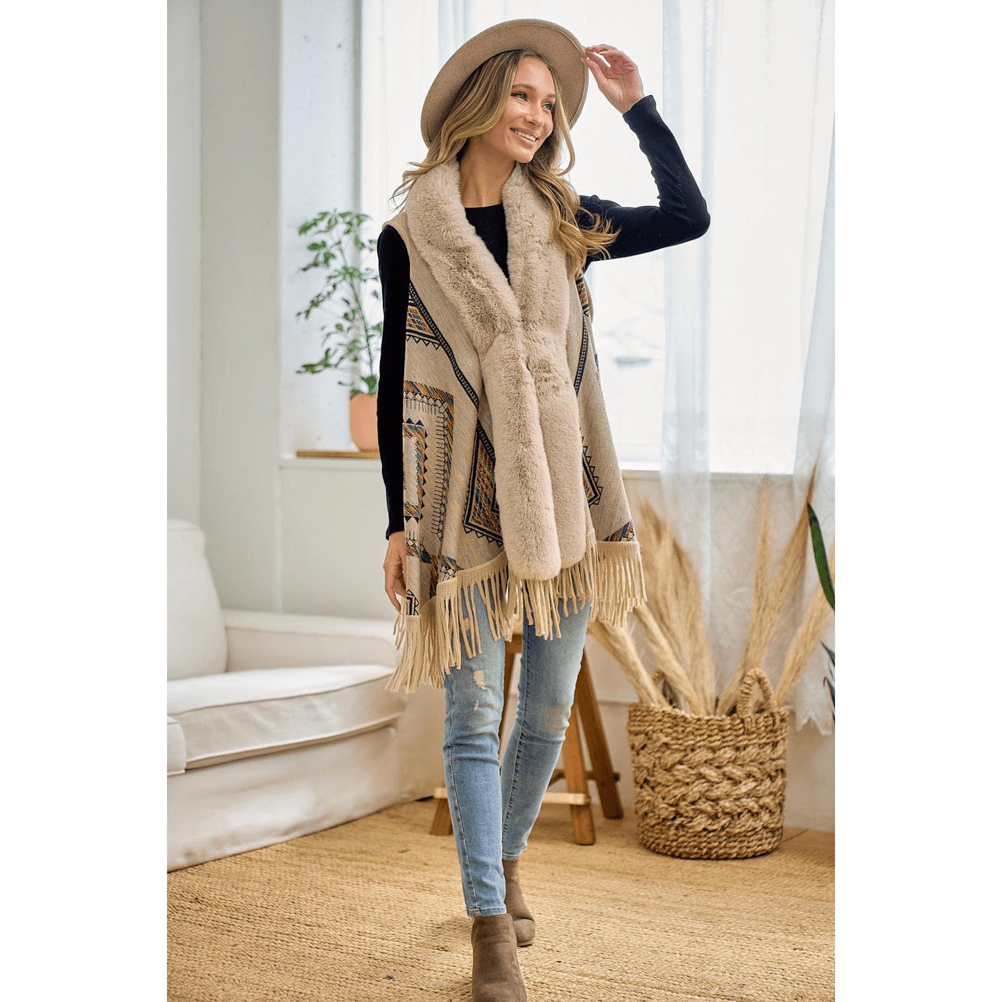 Tala Faux Fur Trim Cardigan Vest