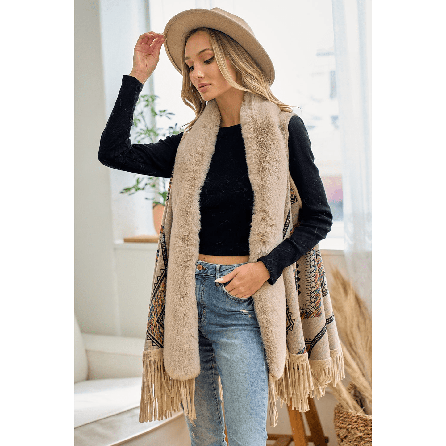 Tala Faux Fur Trim Cardigan Vest