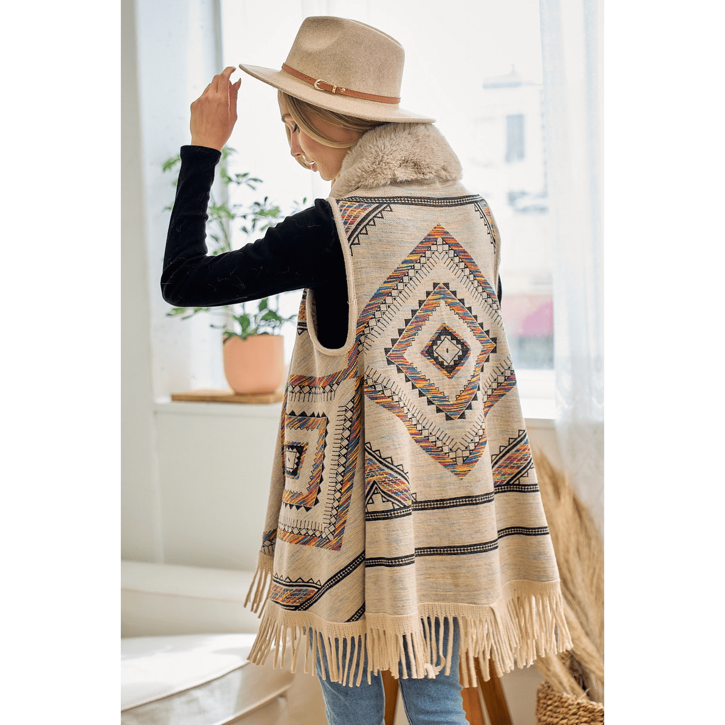 Tala Faux Fur Trim Cardigan Vest