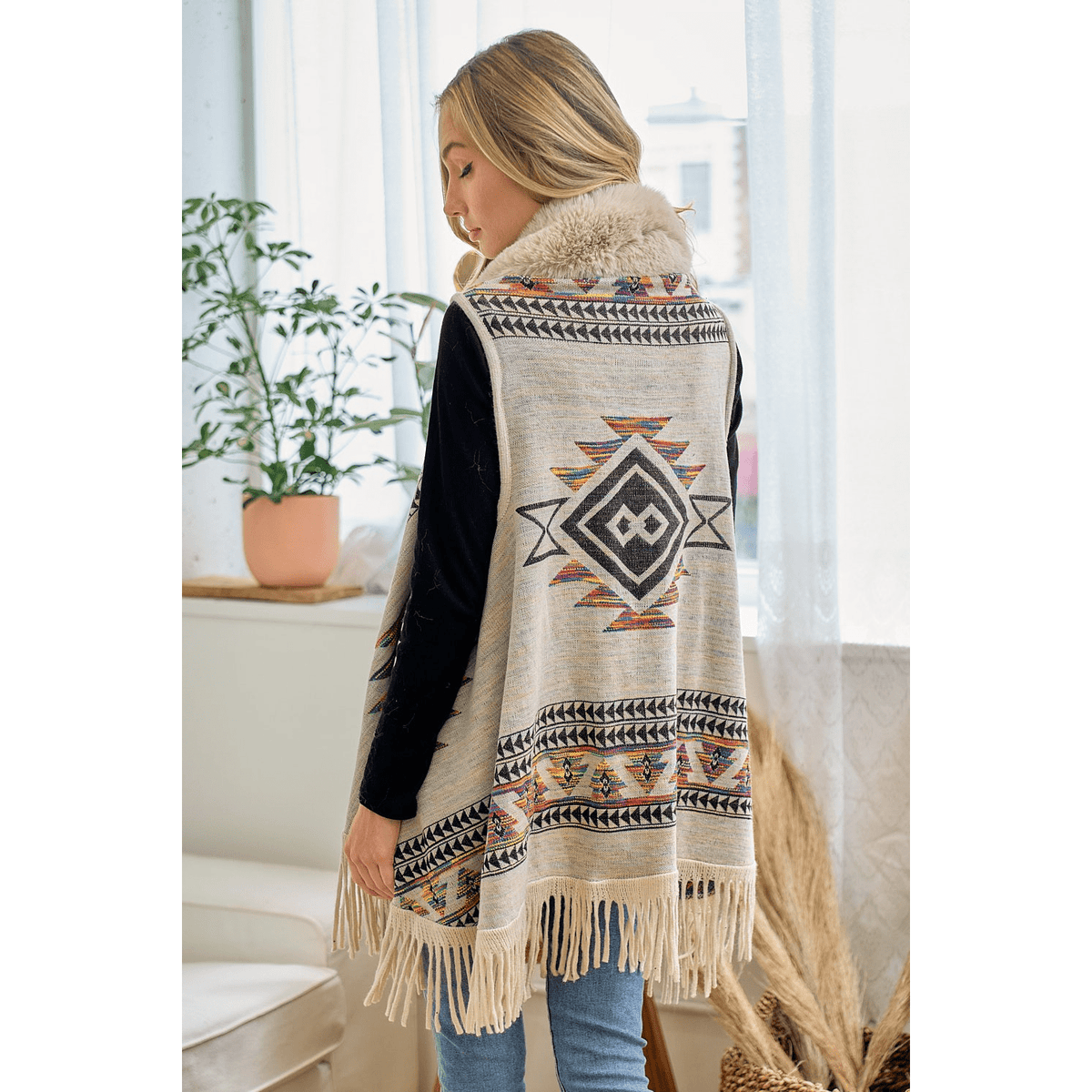 Tiva Faux Fur Trim Cardigan Vest