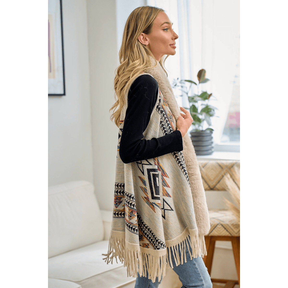 Tiva Faux Fur Trim Cardigan Vest