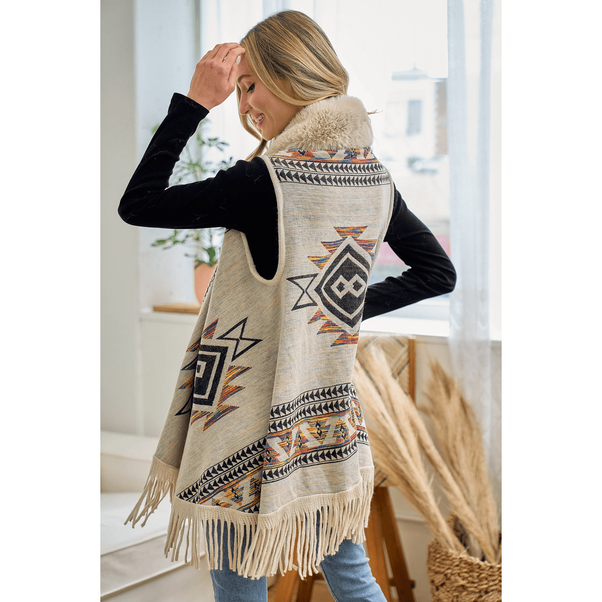 Tiva Faux Fur Trim Cardigan Vest