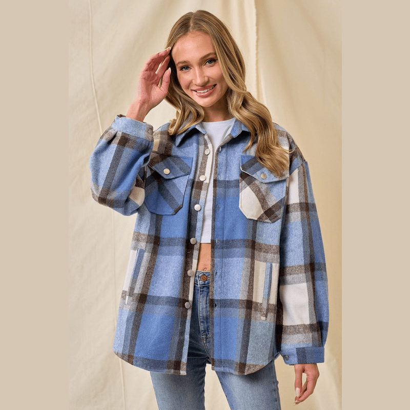Marla Brushed Flannel Plaid Button Pocketed Shacket