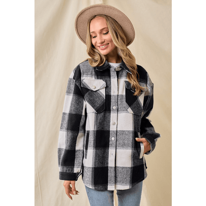 Marla Brushed Flannel Plaid Button Pocketed Shacket