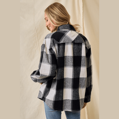 Marla Brushed Flannel Plaid Button Pocketed Shacket