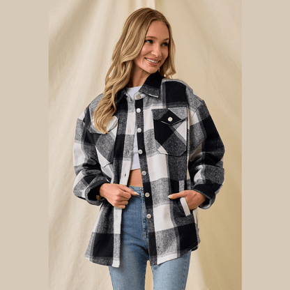 Marla Brushed Flannel Plaid Button Pocketed Shacket