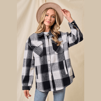 Marla Brushed Flannel Plaid Button Pocketed Shacket