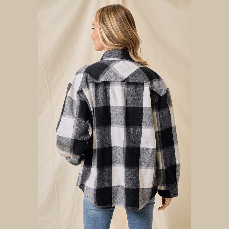 Marla Brushed Flannel Plaid Button Pocketed Shacket