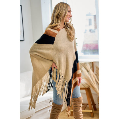 Color Block Hooded Poncho