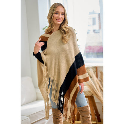 Color Block Hooded Poncho