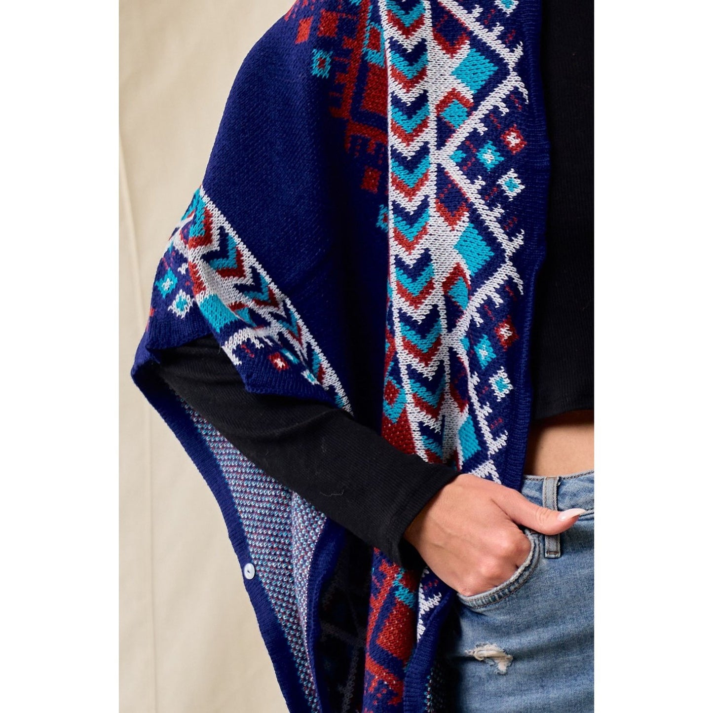 Izel Sweater Shawl Wrap with Aztec Pattern