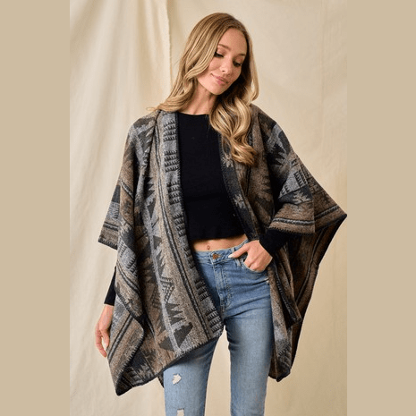 Sweater Shawl Wrap with Aztec Pattern