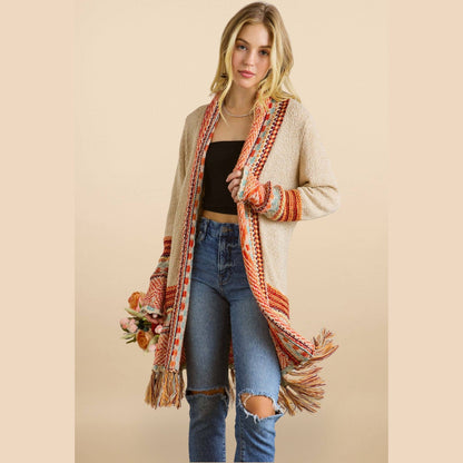 Fringe Hem Multicolor Cardigan