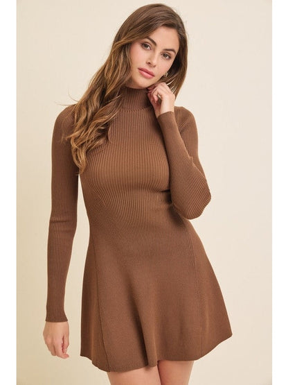 Mock Neck Fit Flare Sweater Mini Dress The Feral Market Mock Neck Fit Flare Sweater Mini Dress The Feral Market