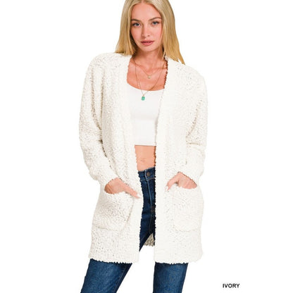 Long Sleeve Popcorn Sweater Cardigan With Pockets