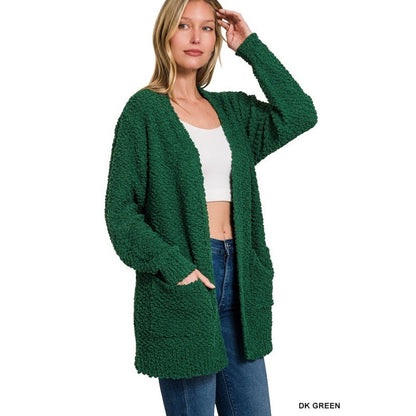 Long Sleeve Popcorn Sweater Cardigan With Pockets