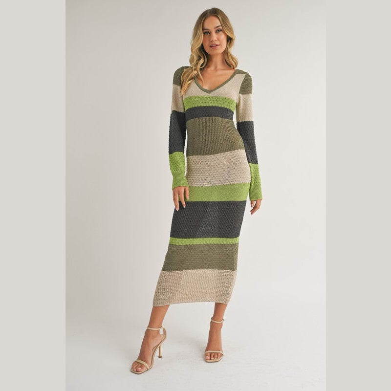 Arabella Long Sleeve Block Knit Maxi Dress